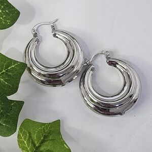 Silver Chunky Hollow Hoop Earrings